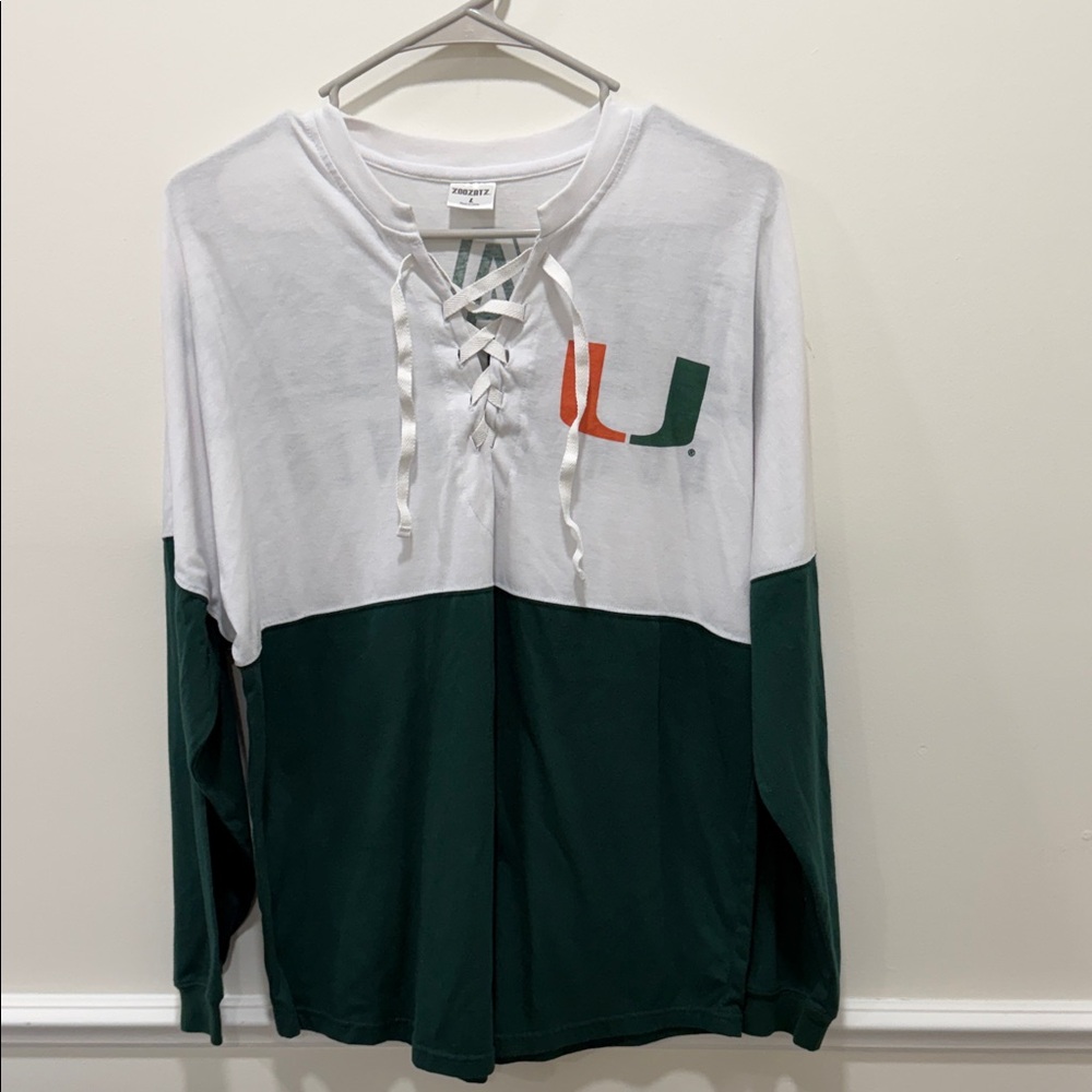 Miami Hurricanes NEW Lace-Up Long Sleeve Shirt